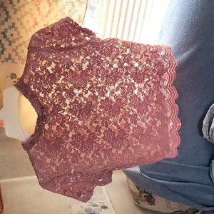 Rose baby pink see through laced crop top